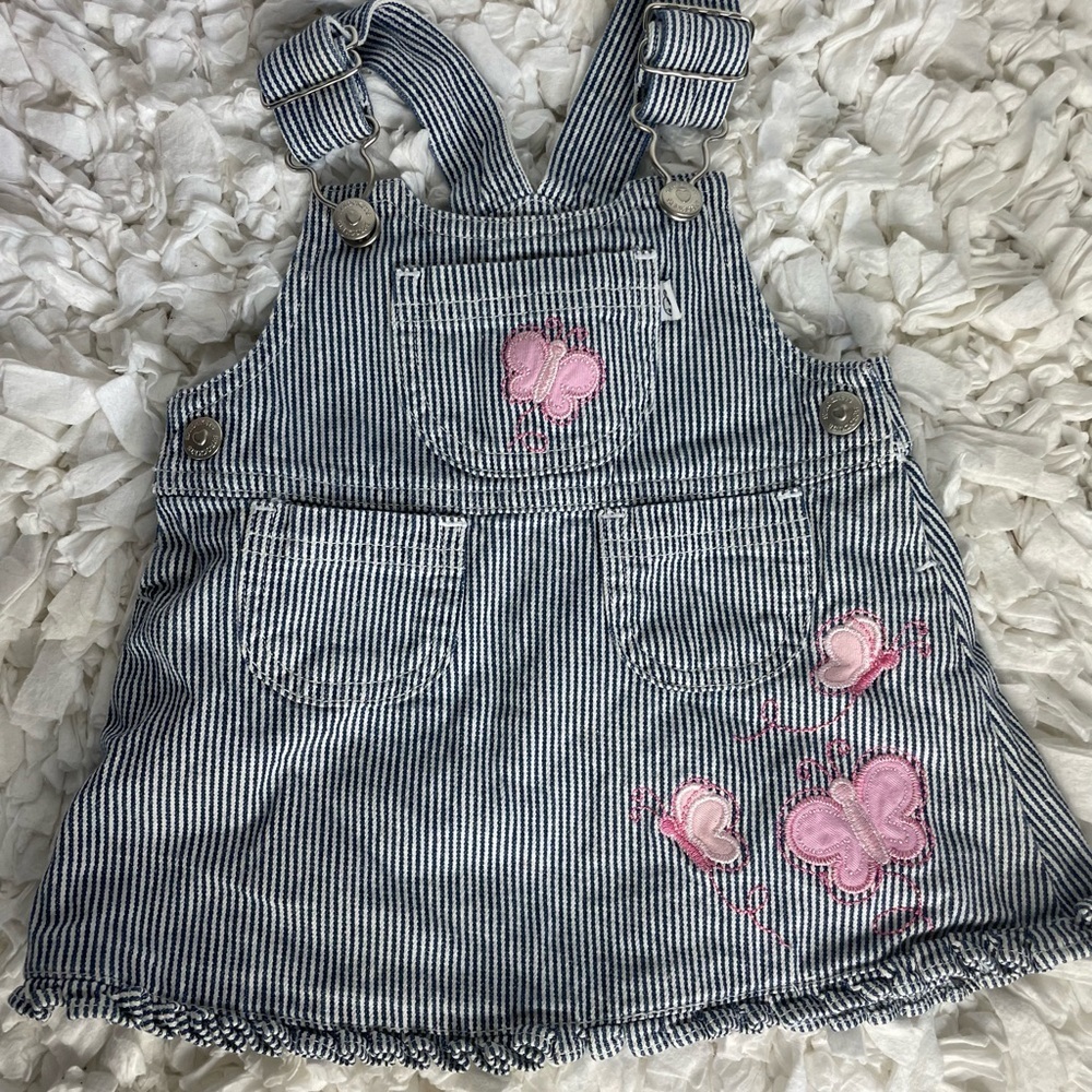 Sprockets Baby Jean Bibs Dress Striped Butterfly 3 6 Months Vintage